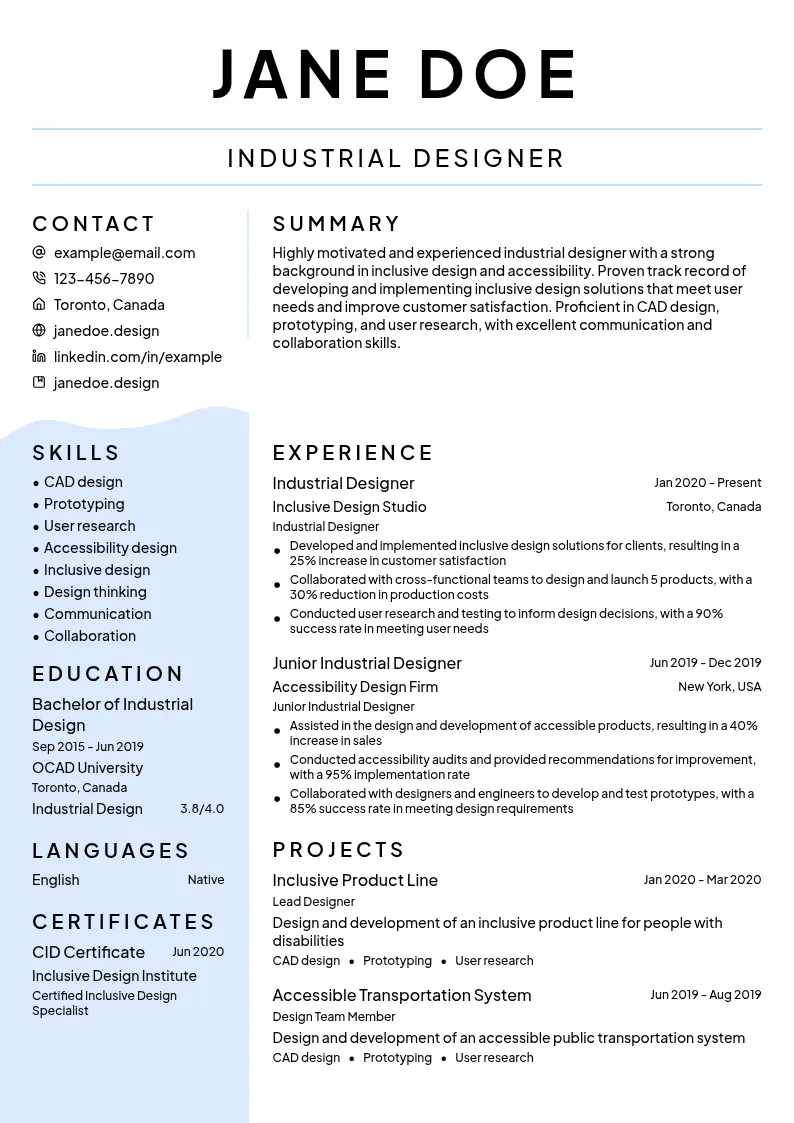Design for Inclusivity resume example