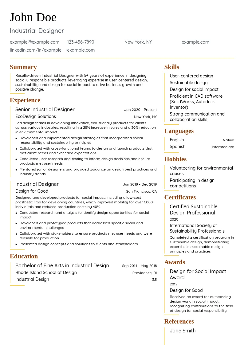 Design for Social Responsibility resume example