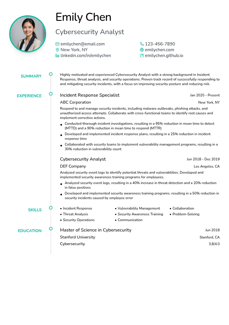 Incident Response resume example
