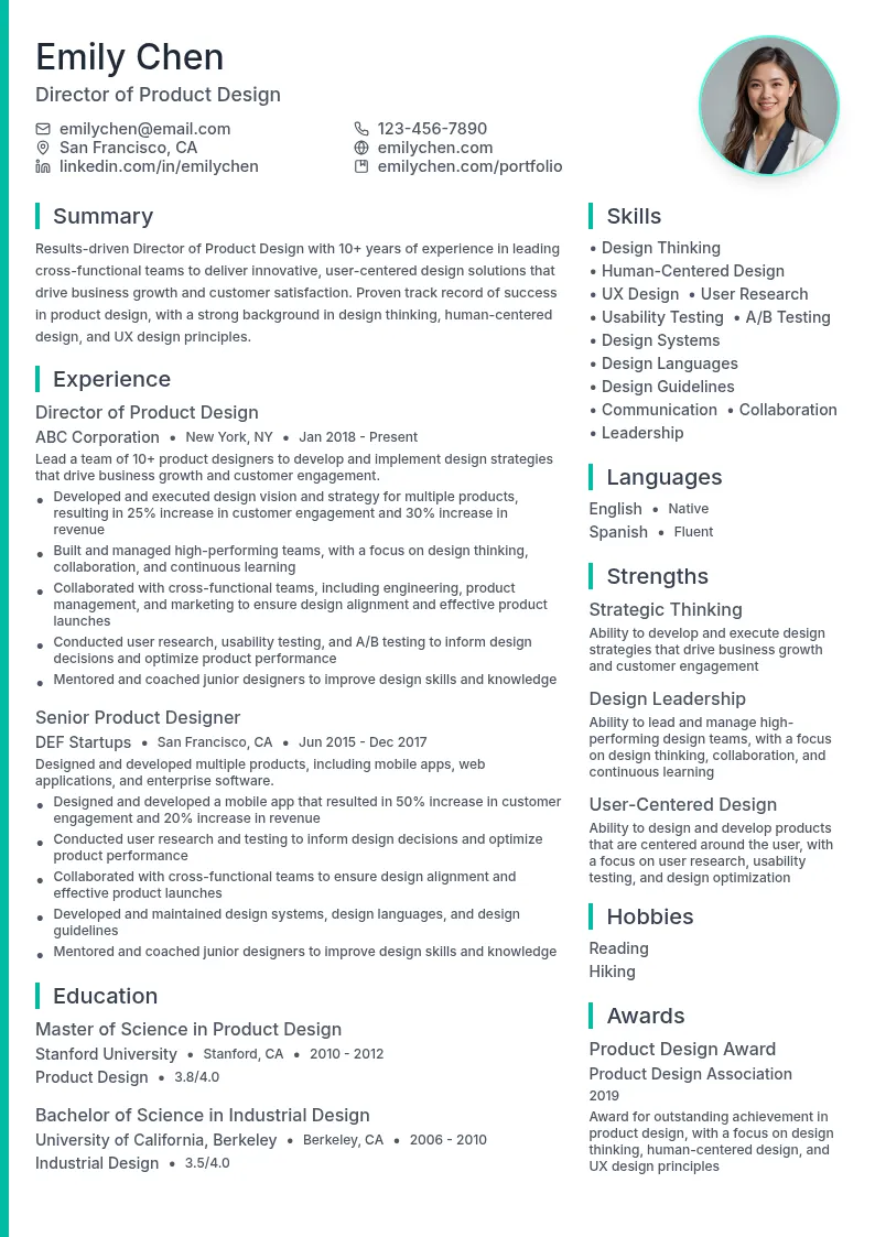 Director of Product Design resume example