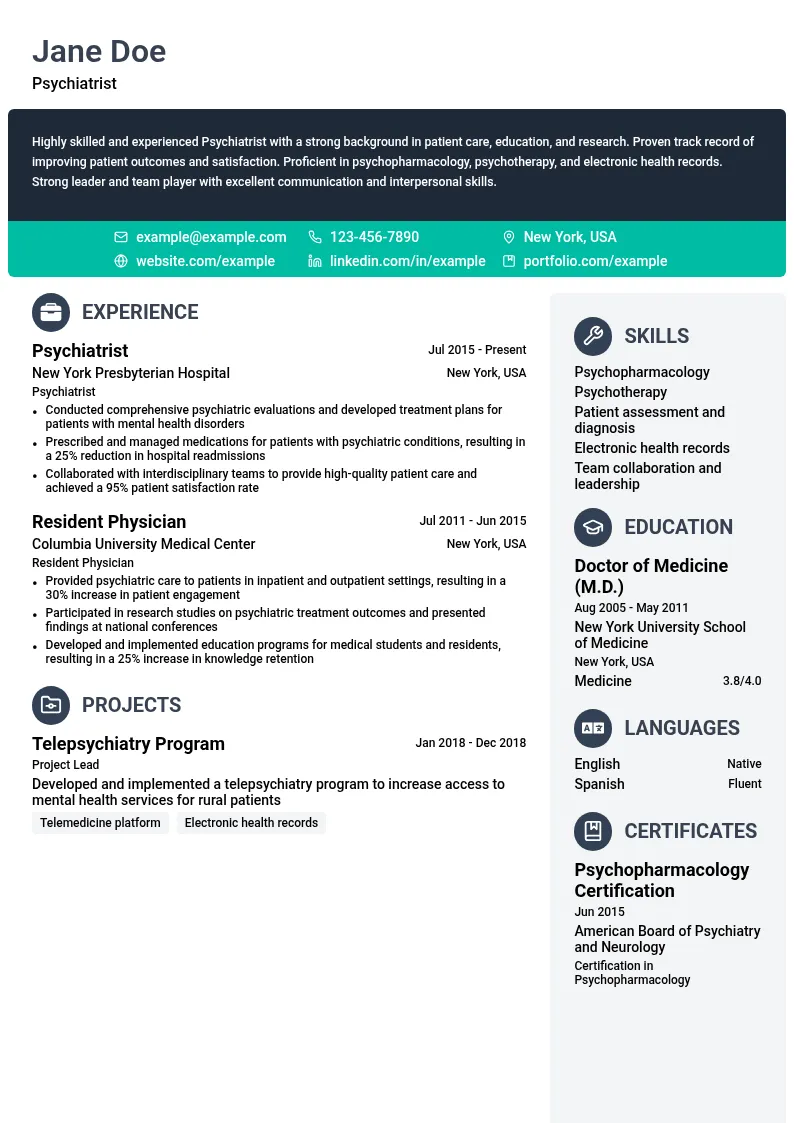  Psychiatrist resume example