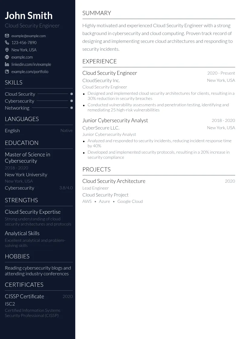 Cloud Security resume example