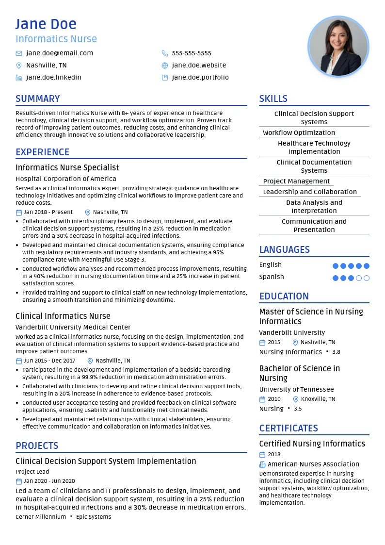 Informatics Nurse resume example