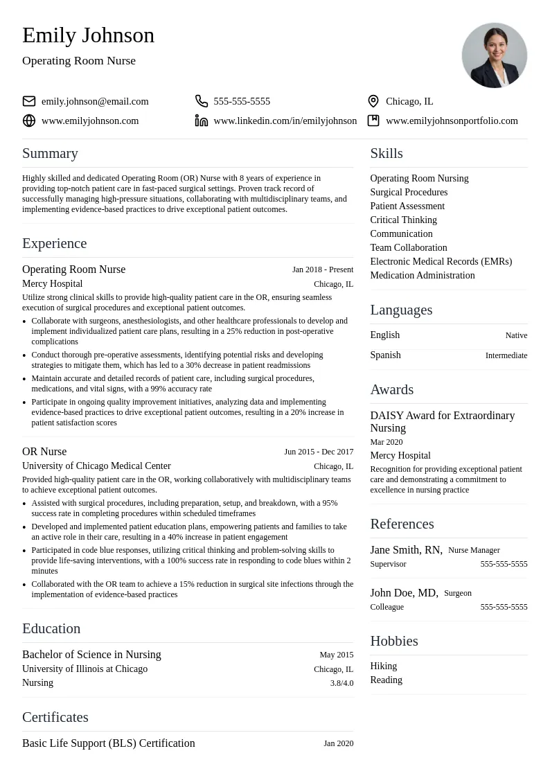 Operating Room (OR) Nurse resume example