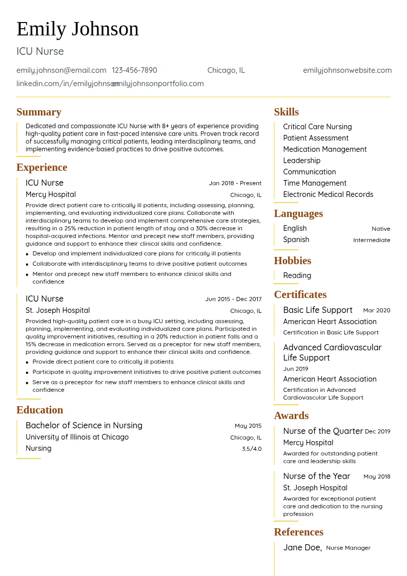 ICU Nurse resume example