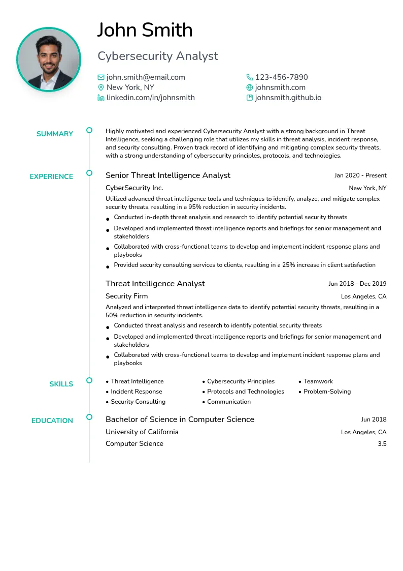 Threat Intelligence resume example