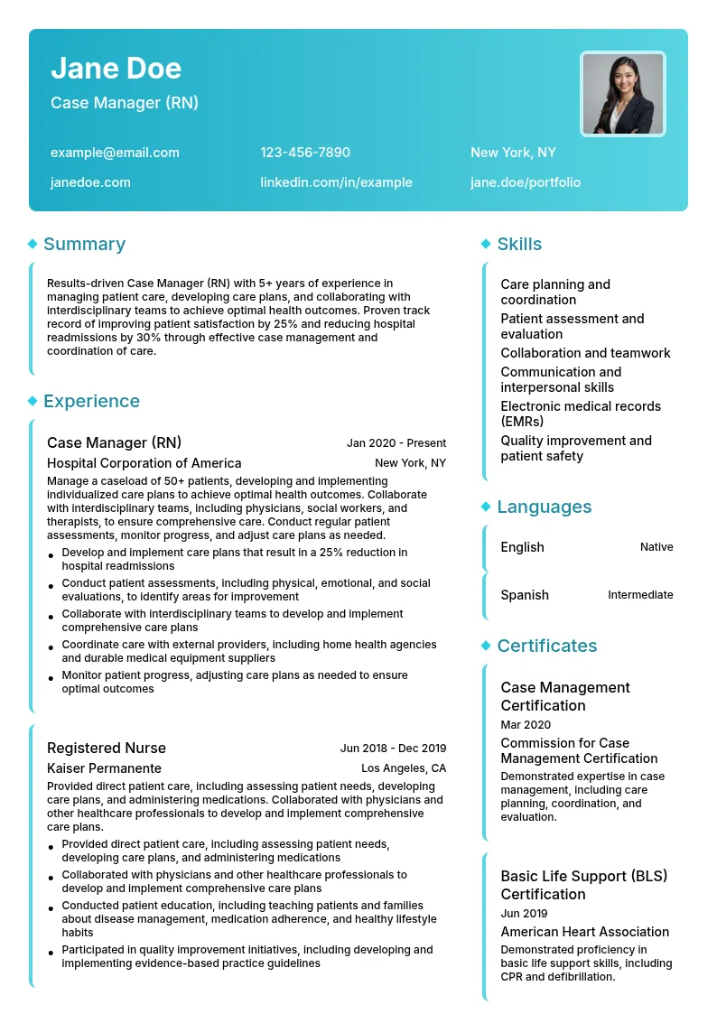 Case Manager (RN) resume example