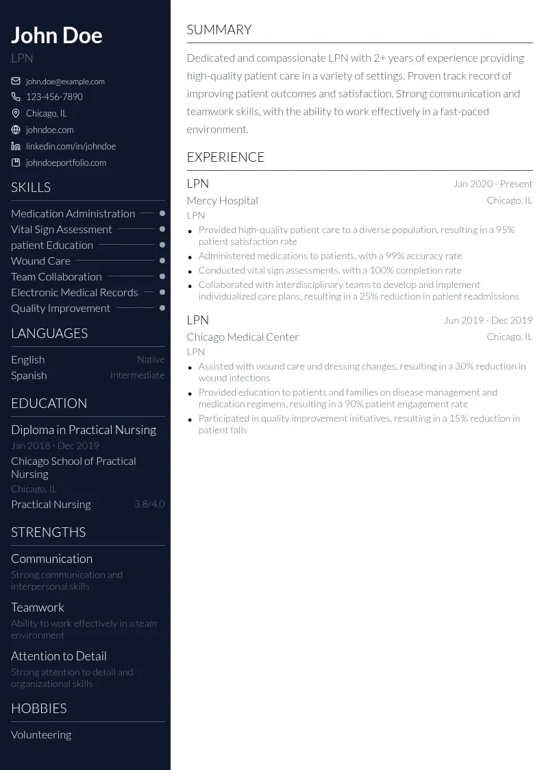 LPN resume example
