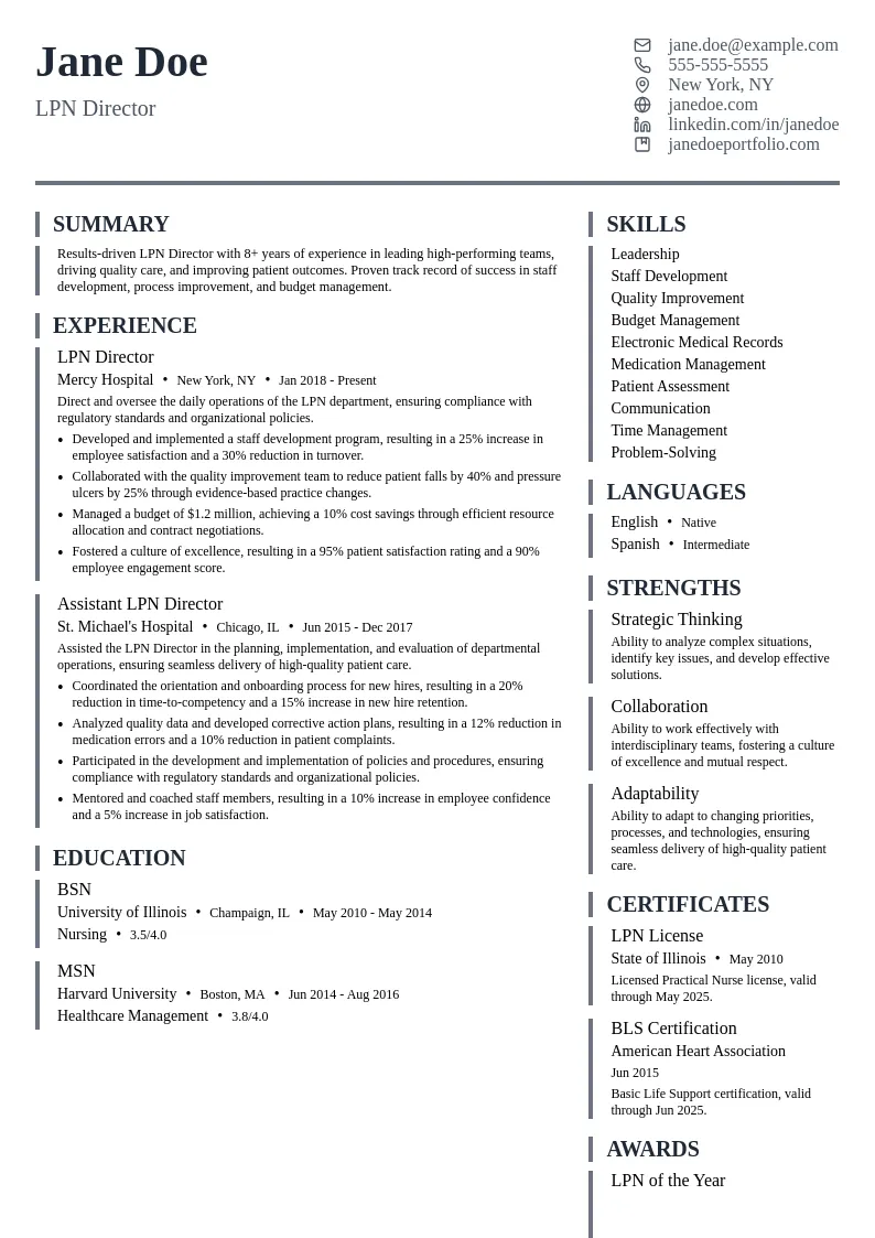 LPN Director resume example