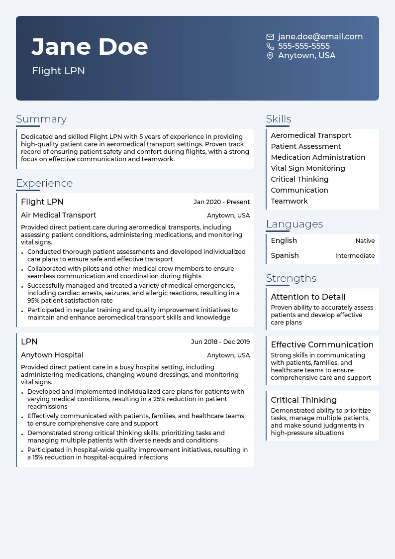 Flight LPN resume example