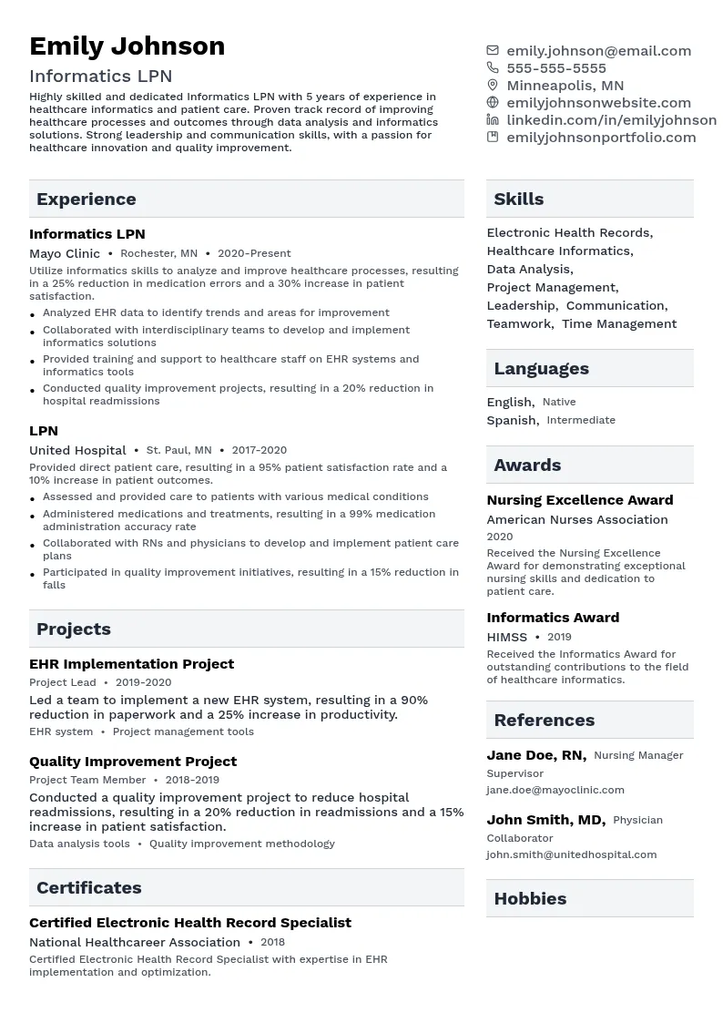 Informatics LPN resume example
