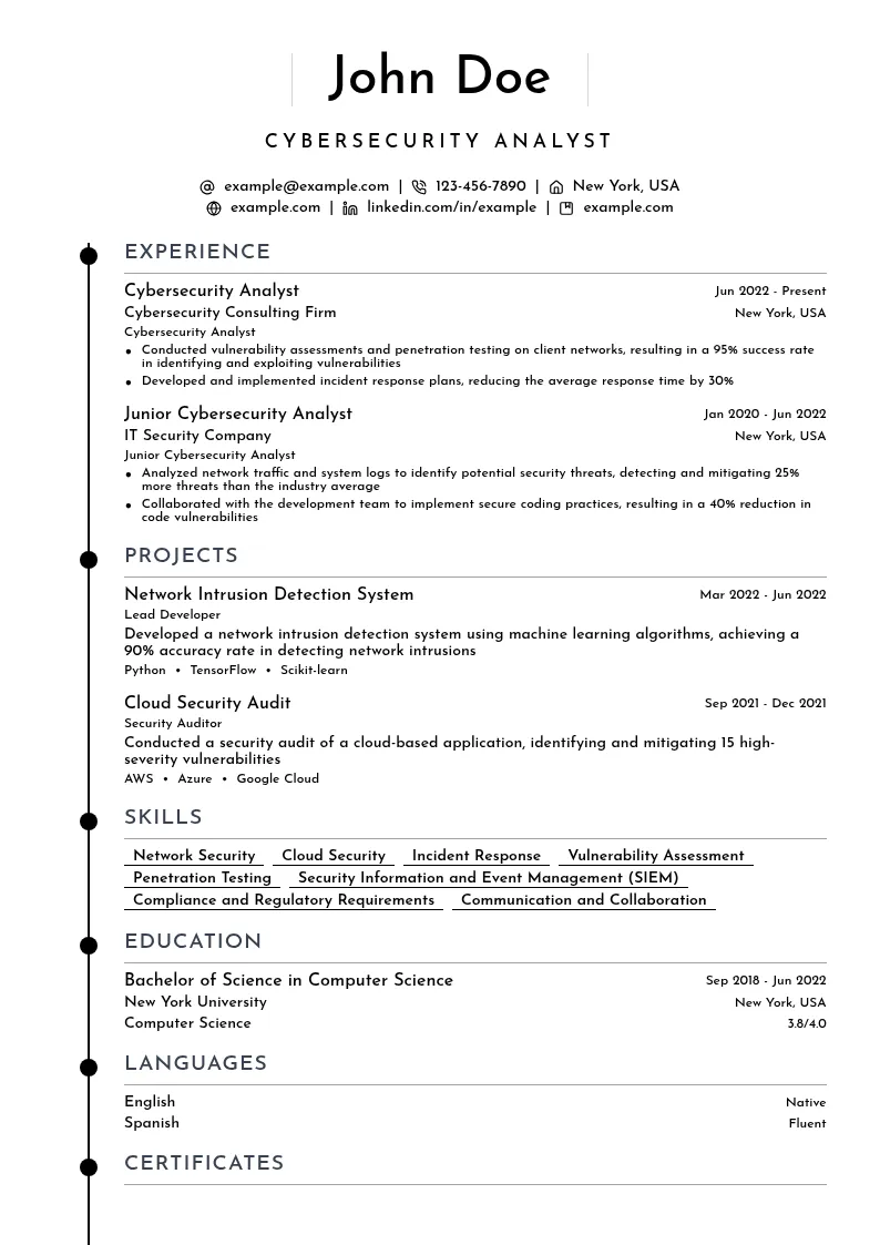 Network Security resume example