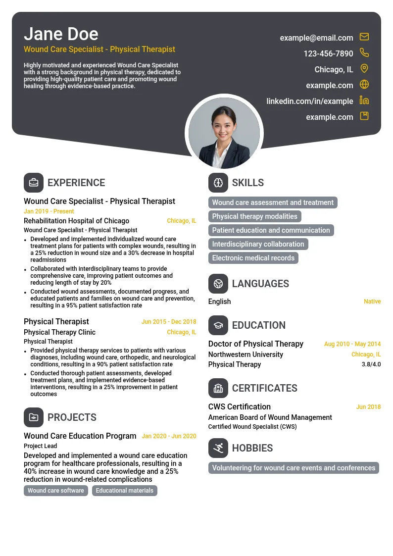 Wound Care Specialist - Physical Therapist Specialization resume example