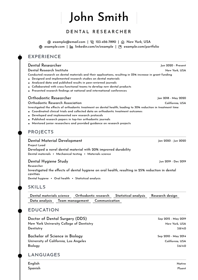 Dental Research resume example