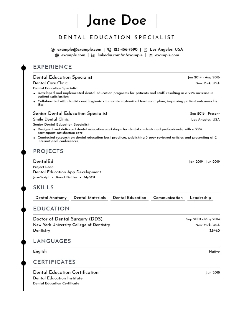 Dental Education resume example