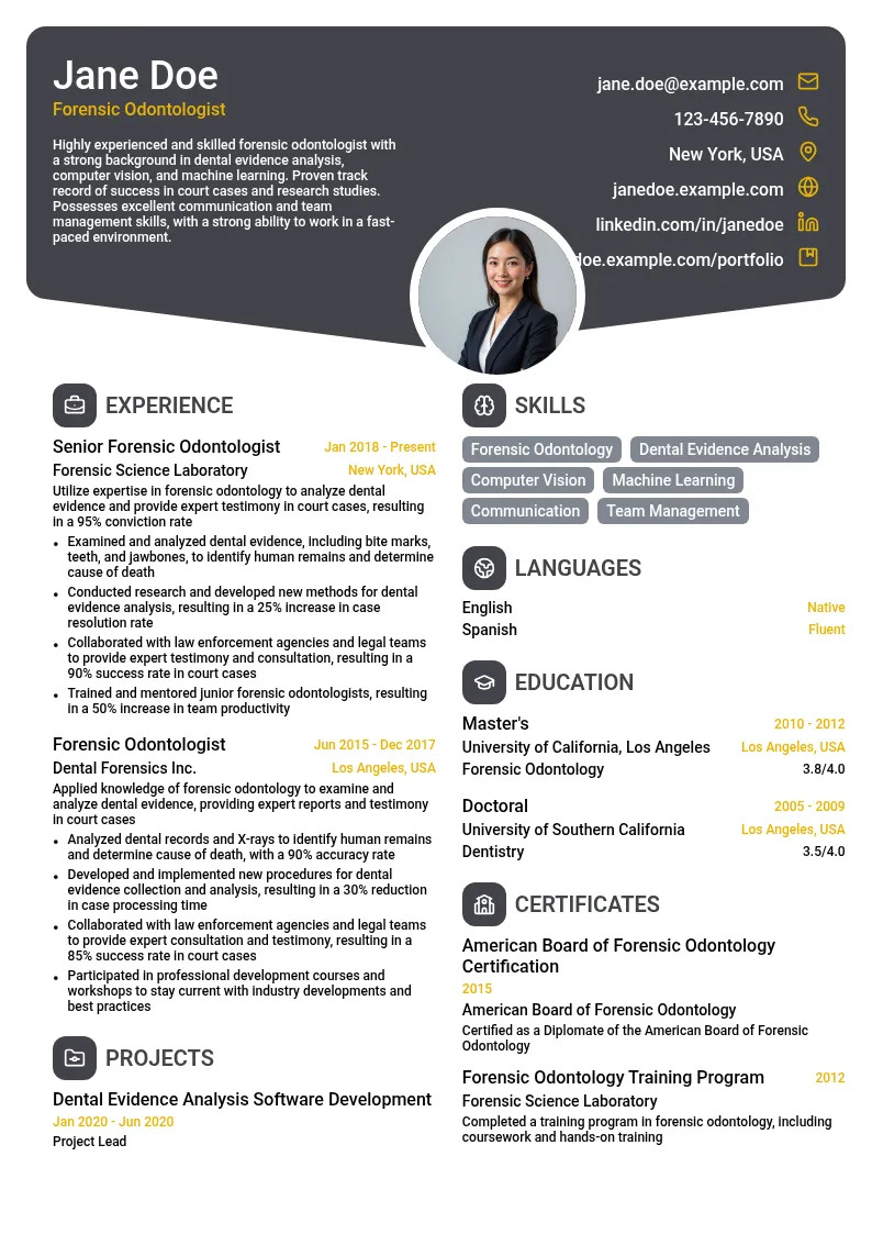 Forensic Odontology resume example