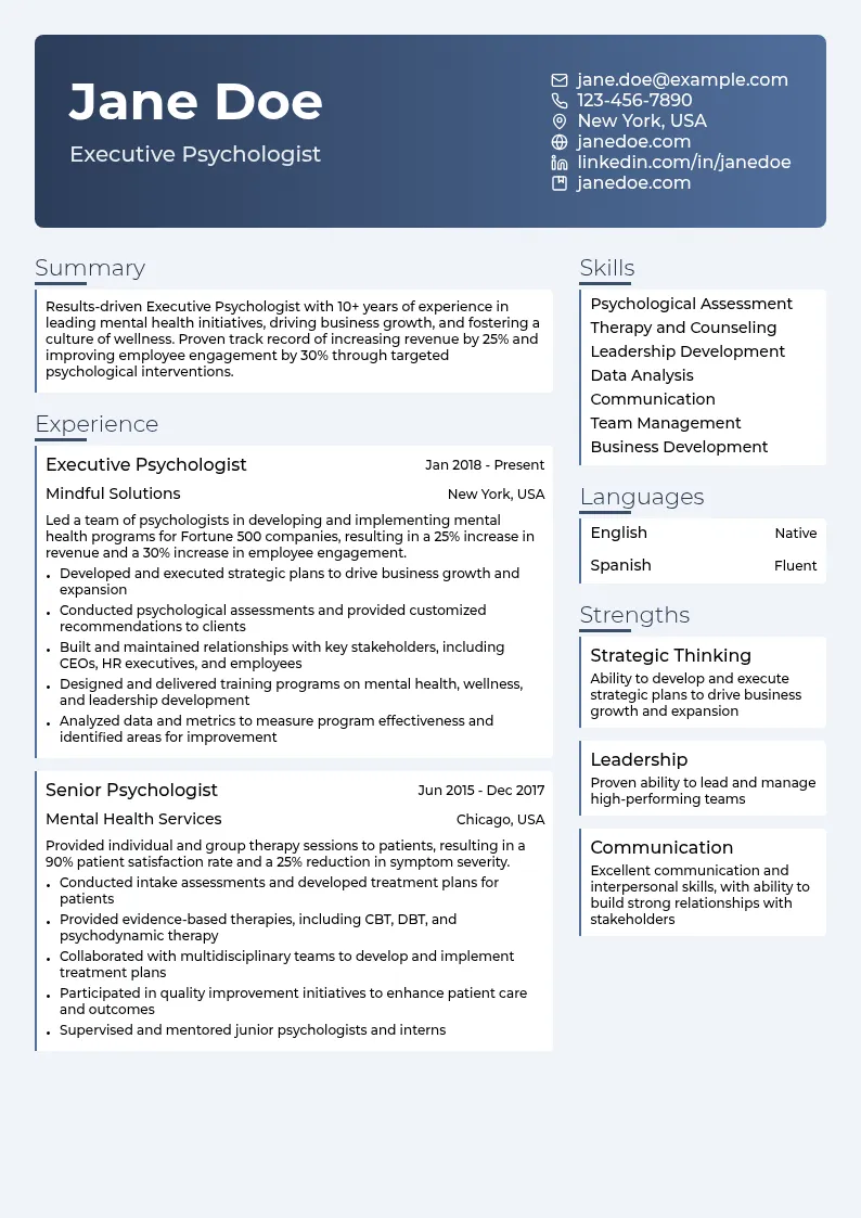 Executive Psychologist resume example