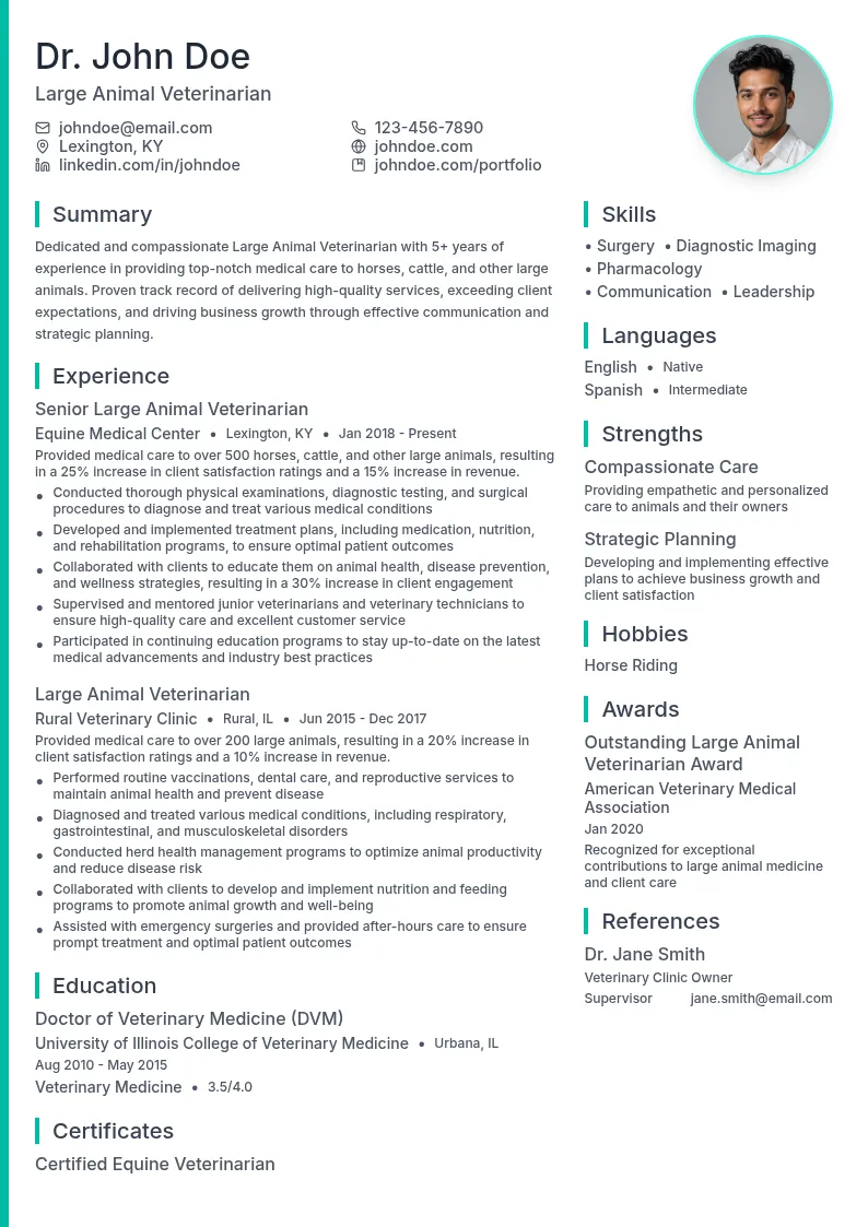 Large Animal Veterinarian resume example