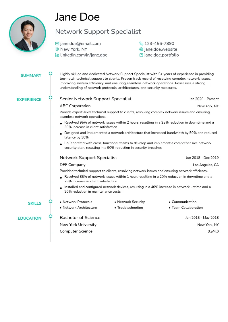 Network Support resume example