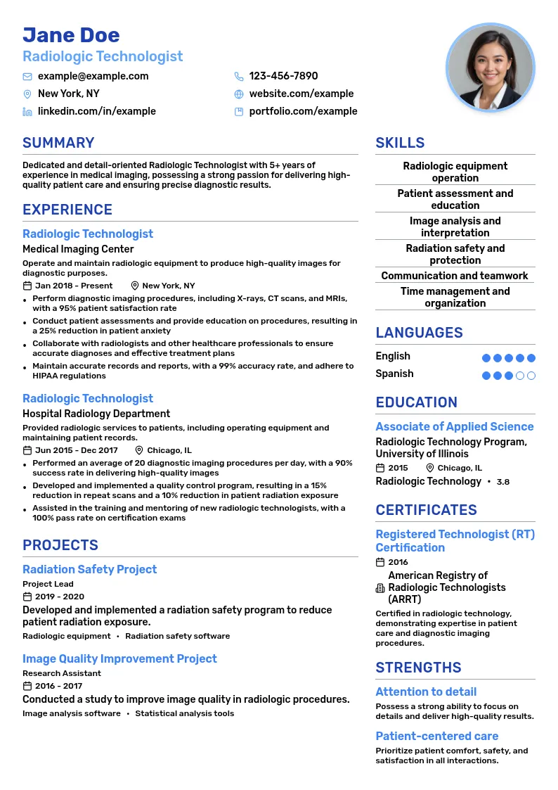 Radiologic Technologist resume example