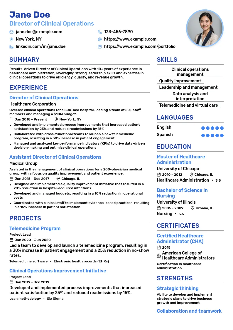 Director of Clinical Operations resume example