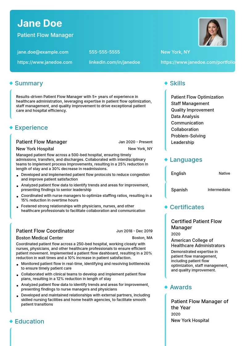 Patient Flow Manager resume example