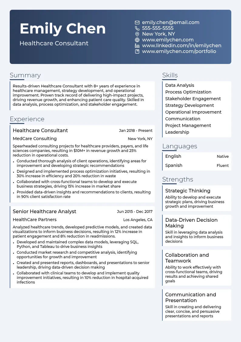 Healthcare Consultant resume example
