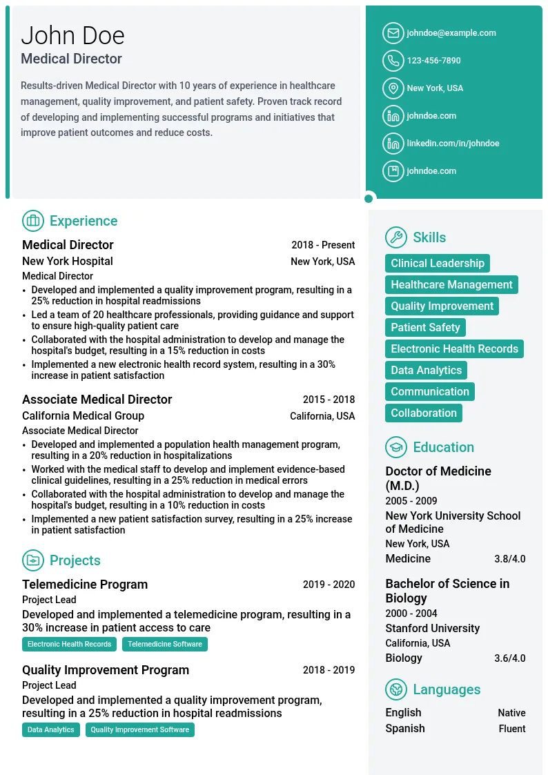 Medical Director resume example