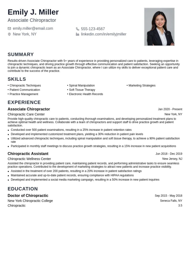 Associate Chiropractor resume example
