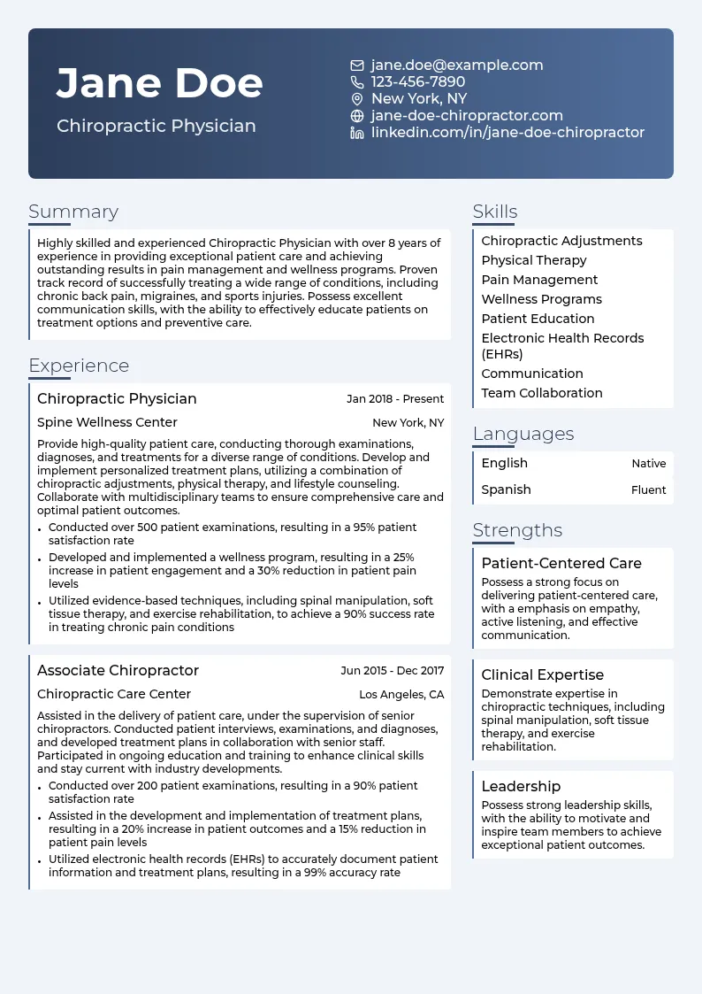 Chiropractic Physician resume example