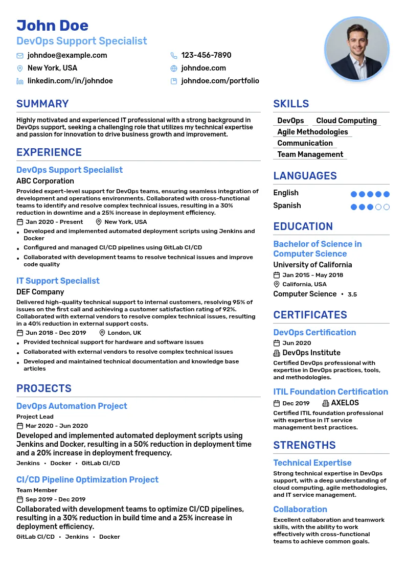 DevOps Support resume example
