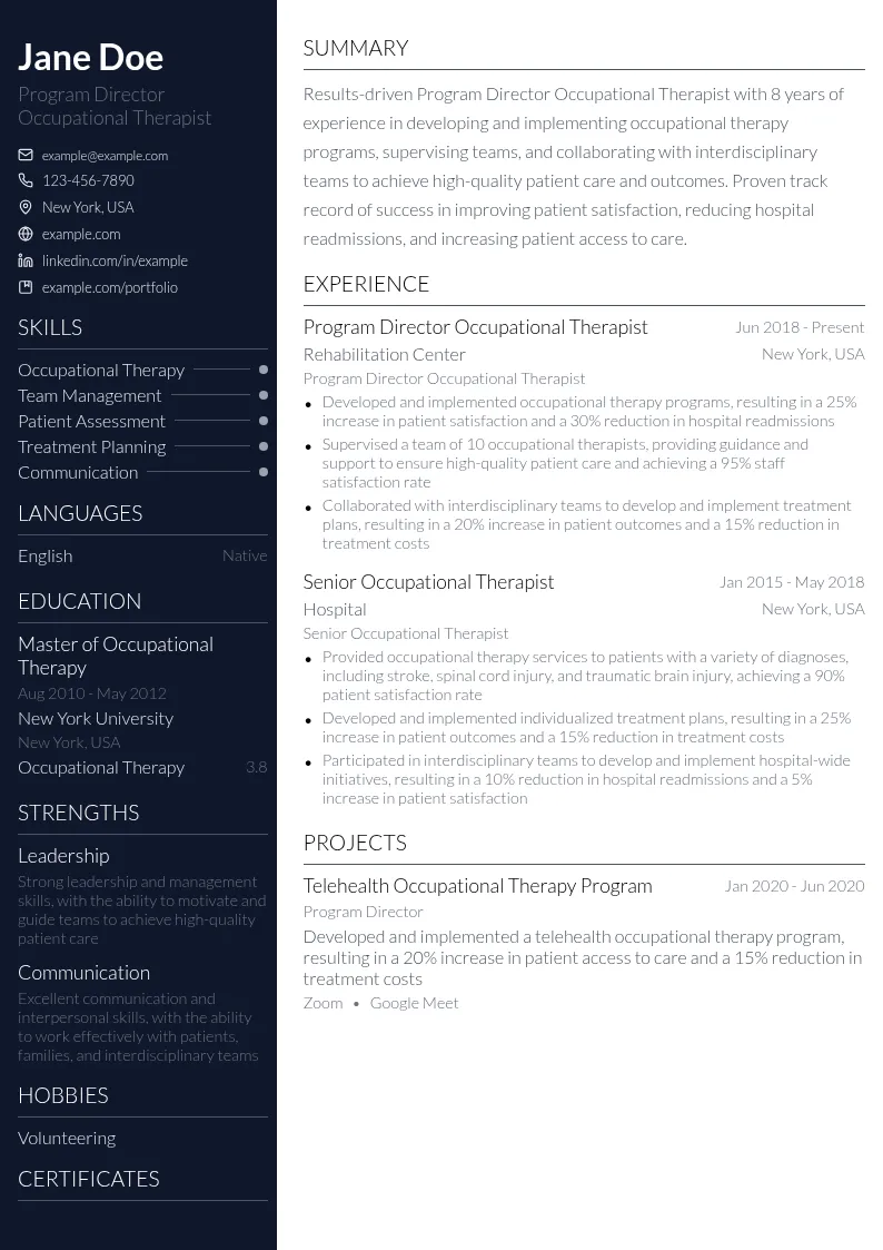 Program Director Occupational Therapist resume example