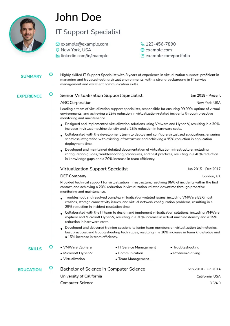 Virtualization Support resume example