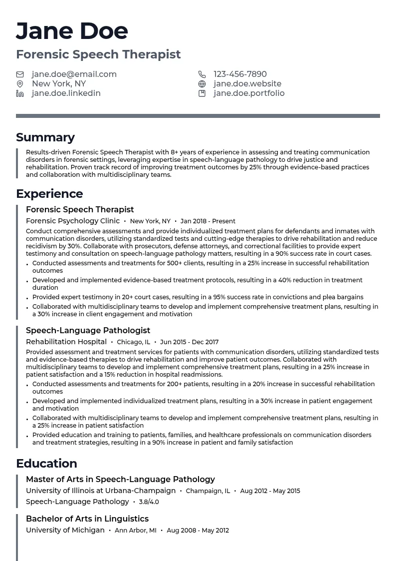 Forensic Speech Therapist resume example