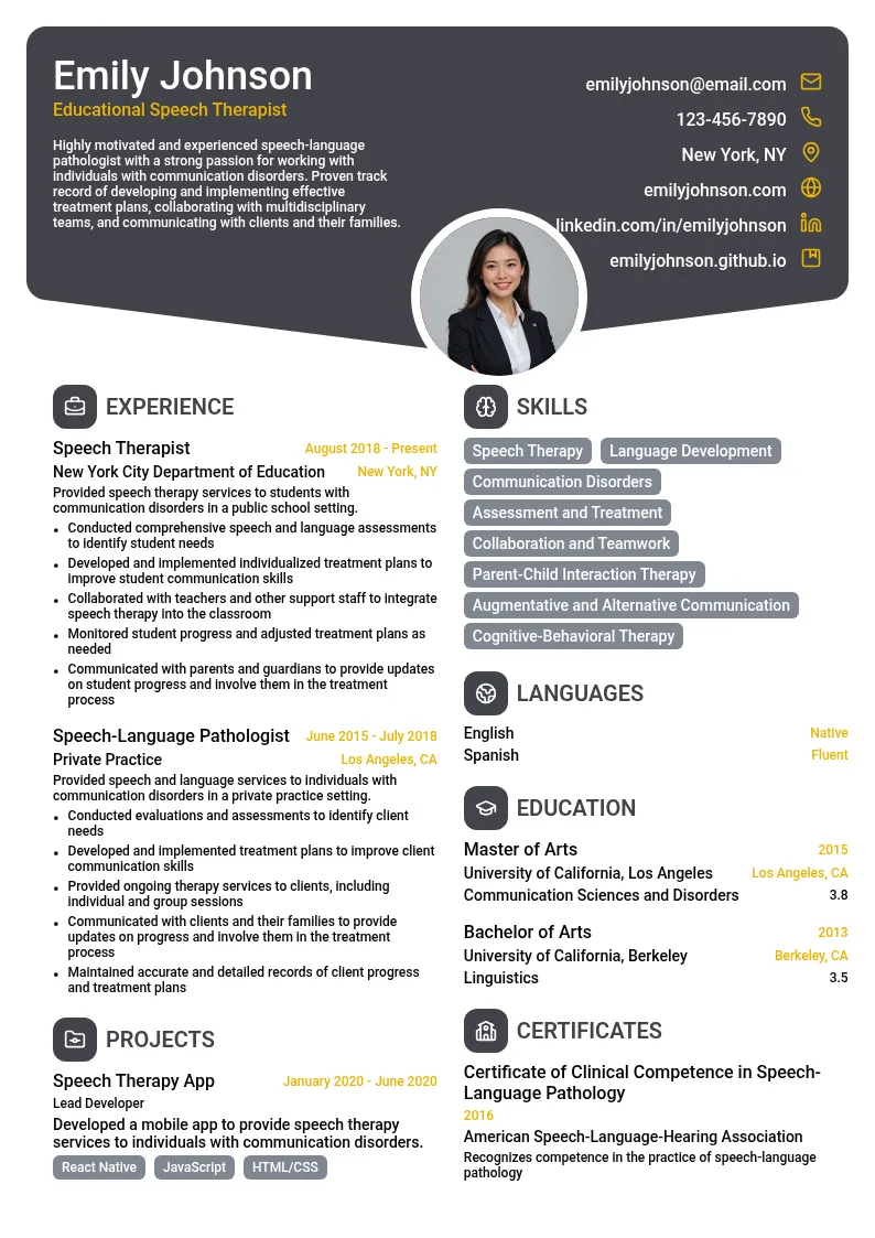 Educational Speech Therapist resume example