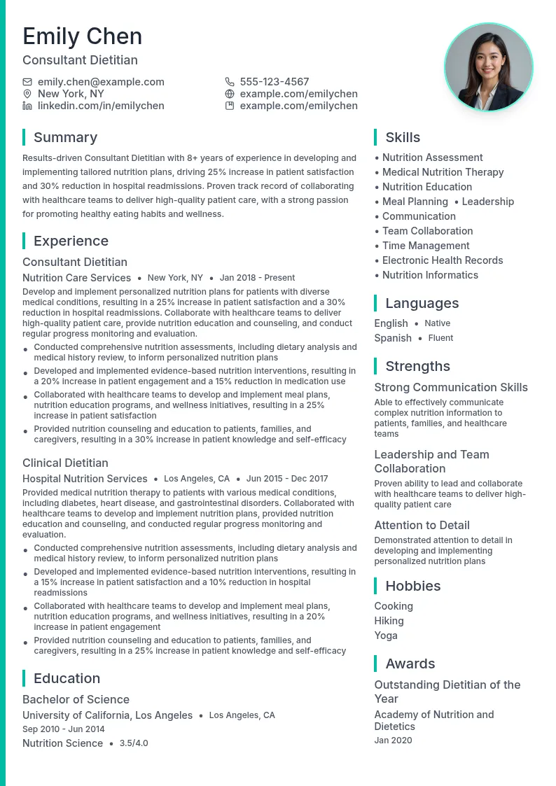 Consultant Dietitian resume example