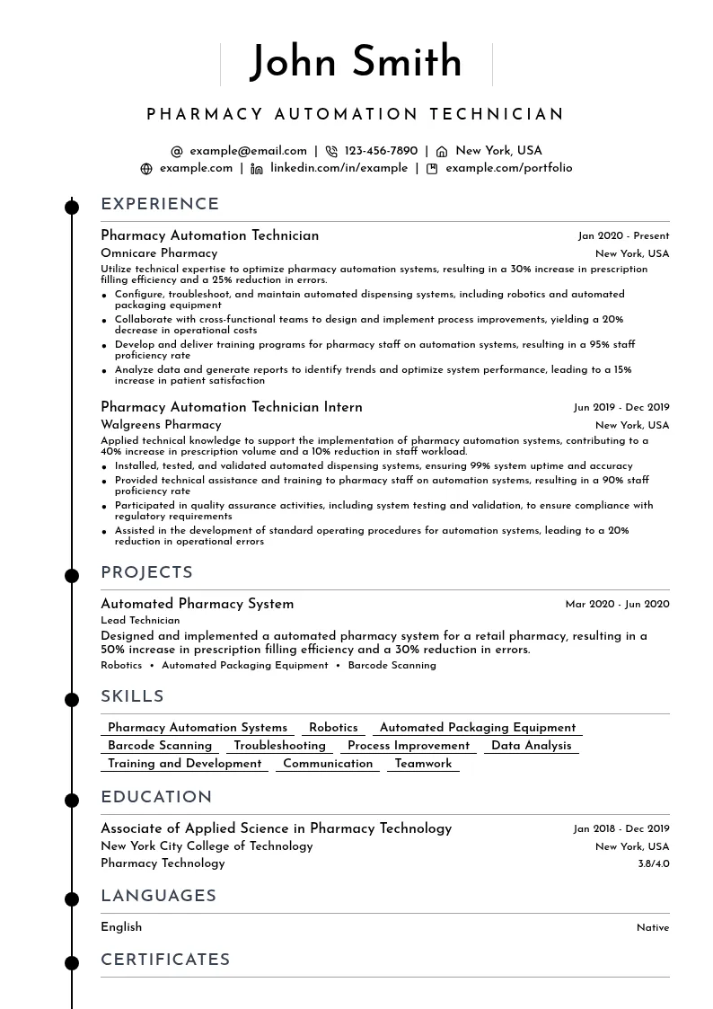 Pharmacy Automation Technician resume example
