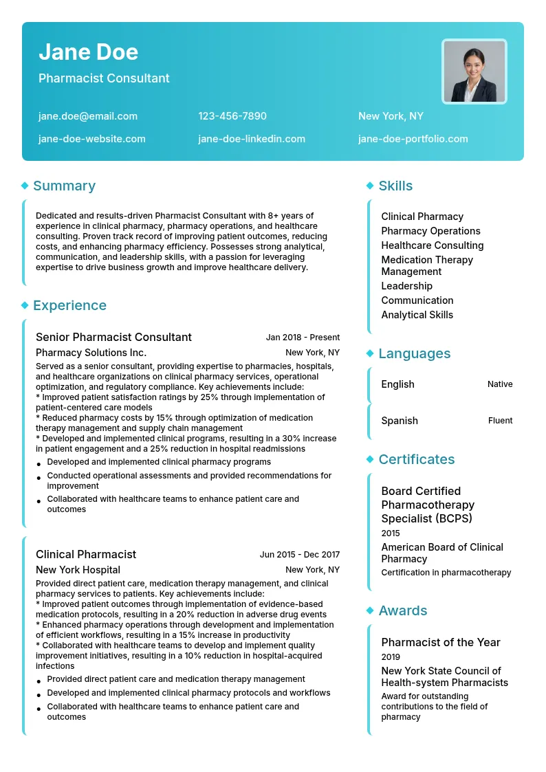 Pharmacist Consultant resume example