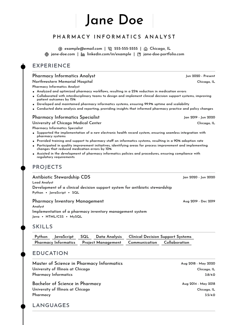 Pharmacy Informatics Analyst resume example