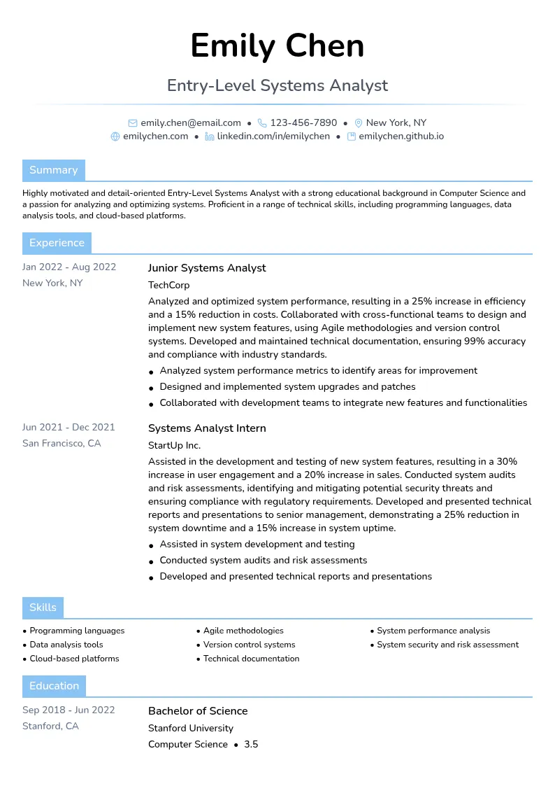 Entry-Level Systems Analyst resume example
