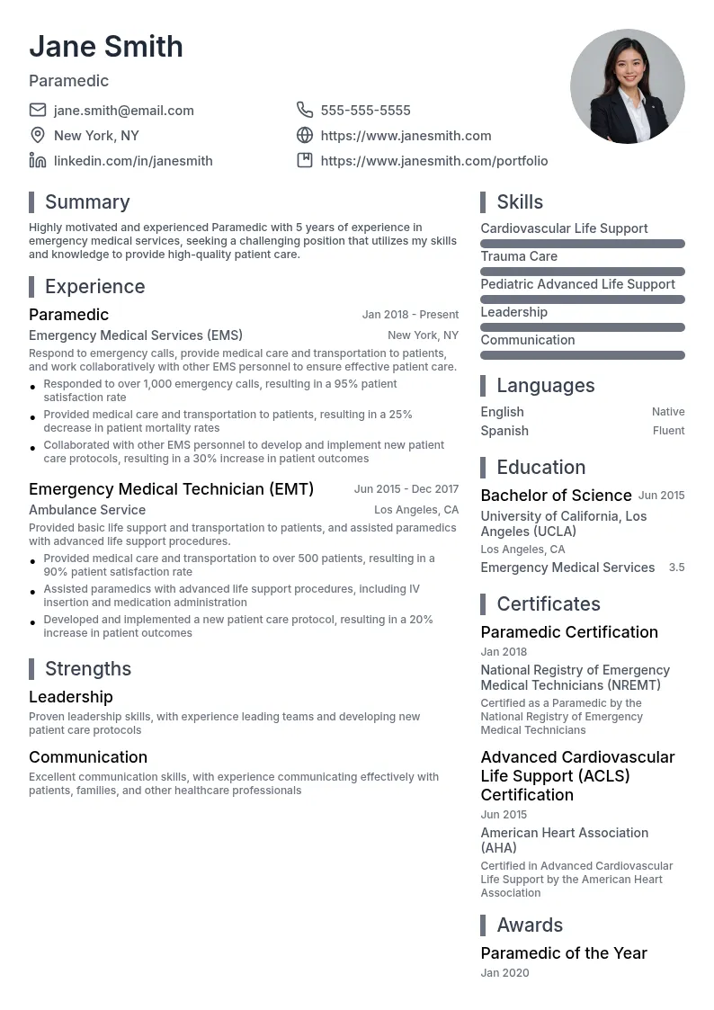 Paramedic resume example