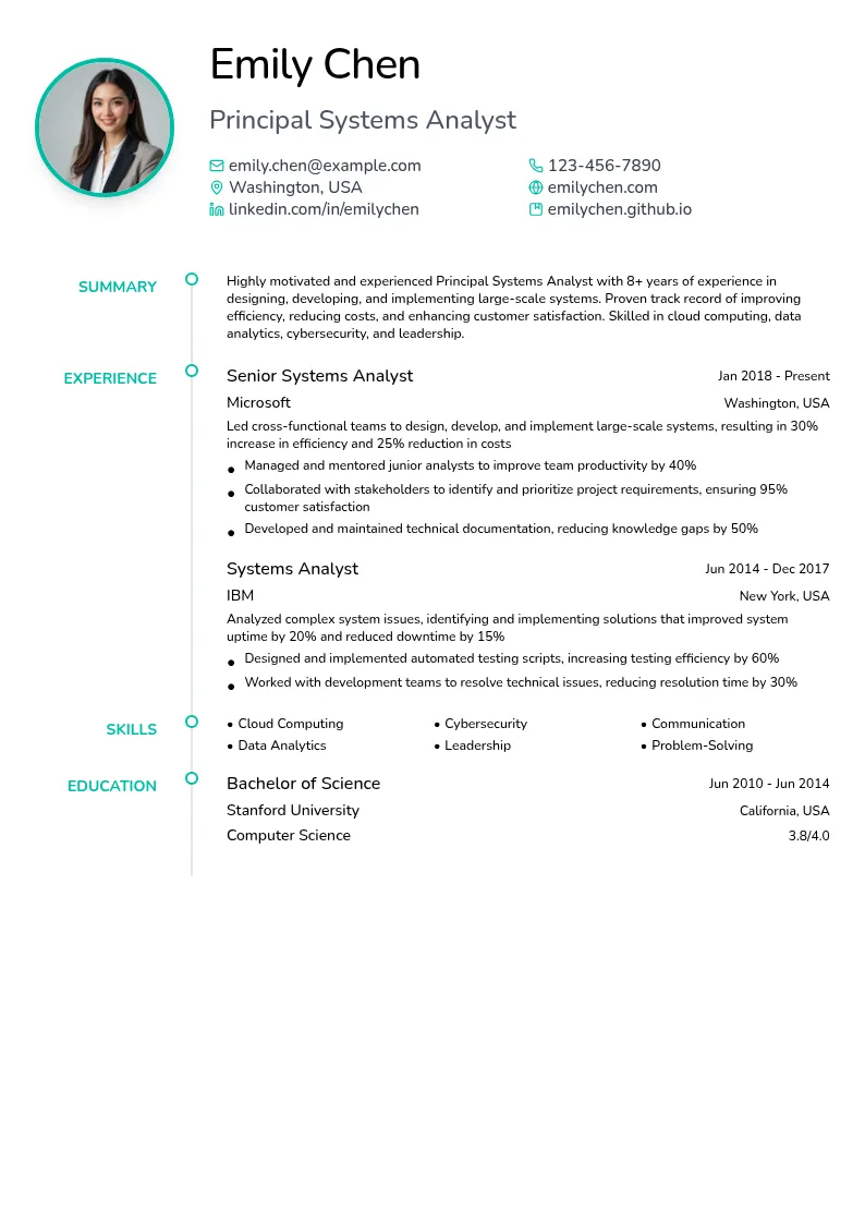 Principal Systems Analyst resume example