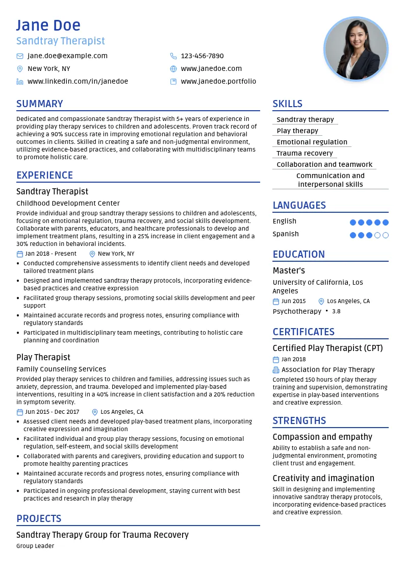 Sandtray Therapist resume example