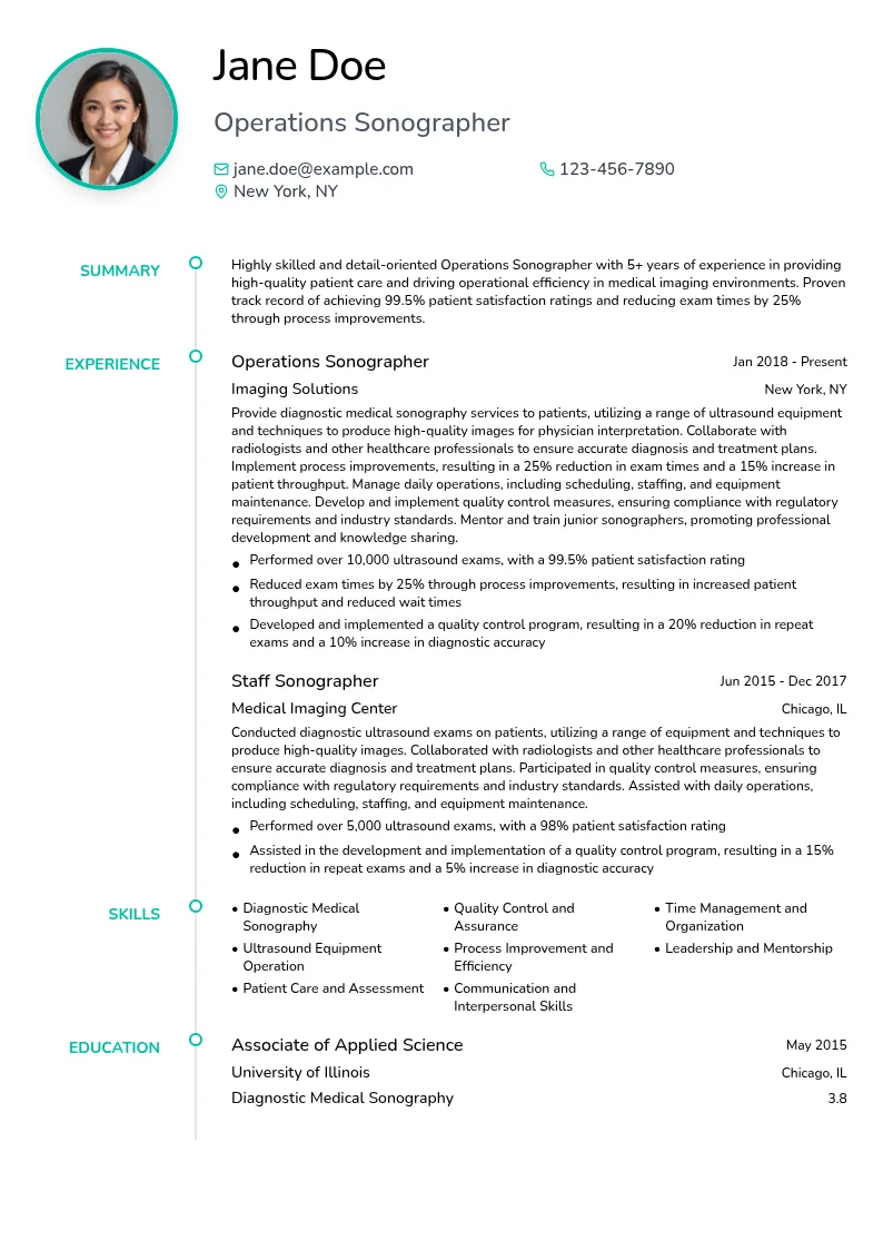 Operations Sonographer resume example