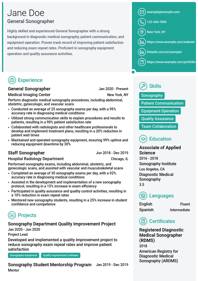 General Sonographer resume example