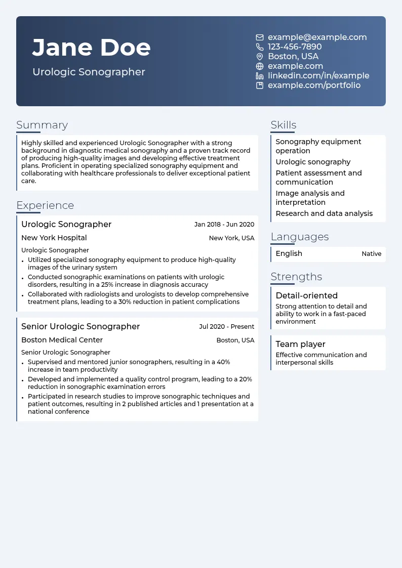 Urologic Sonographer resume example