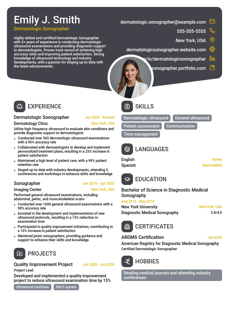 Dermatologic Sonographer resume example