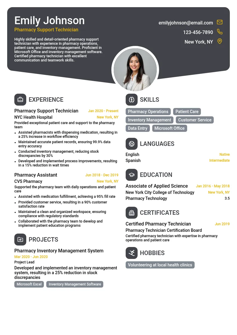 Pharmacy Support Technician resume example