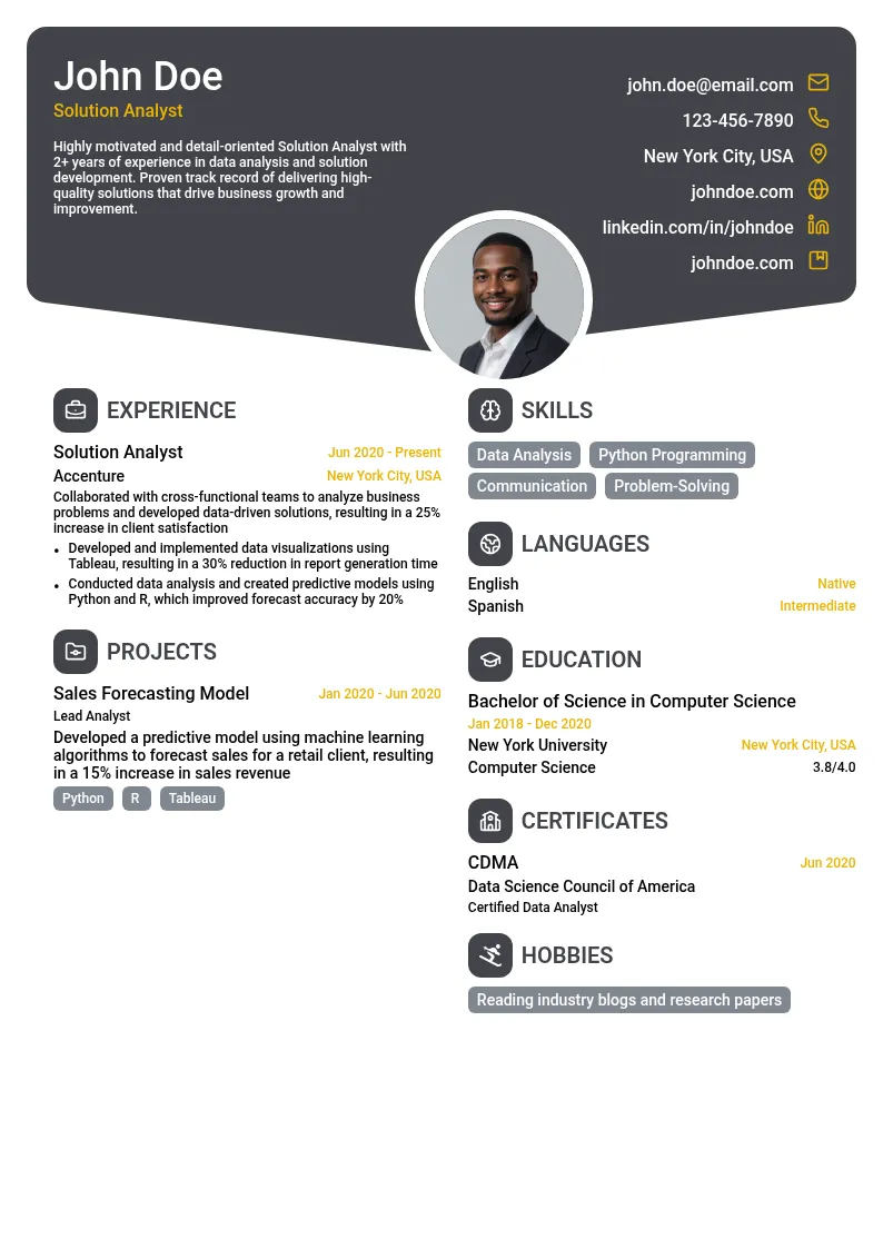 Solution Analyst resume example