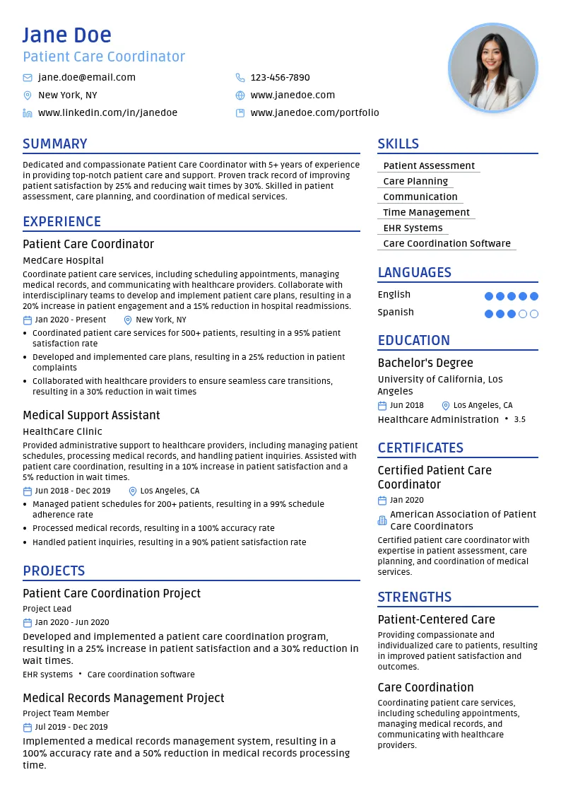 Patient Care Coordinator resume example